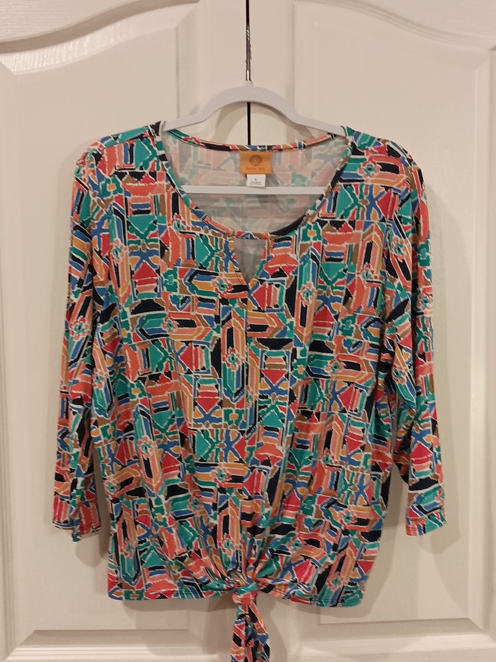 Ruby Rd. Multicolor Geometric Tie-Front Tunic - Picture 3 of 10